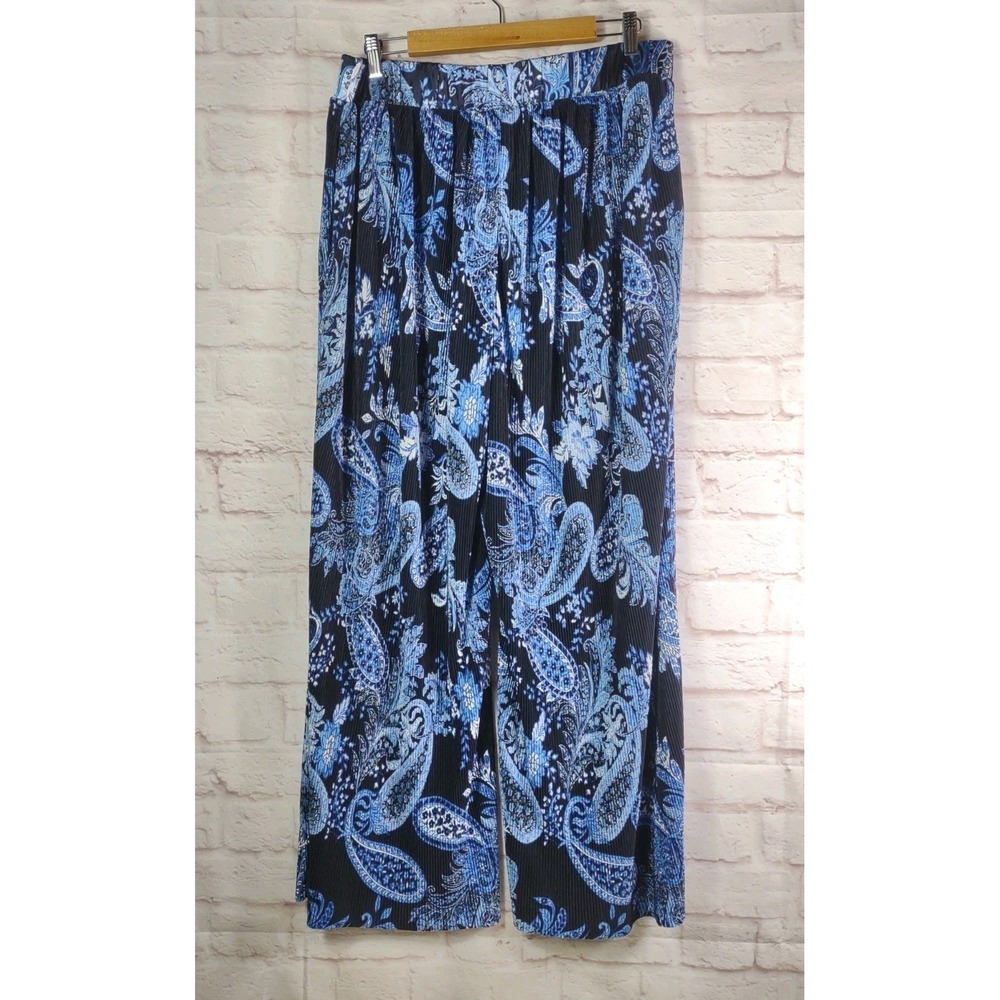 Lane Bryant Womens Pants Size 14/16 Paisley Wide Leg Pants Blue Crinkle Palazzo